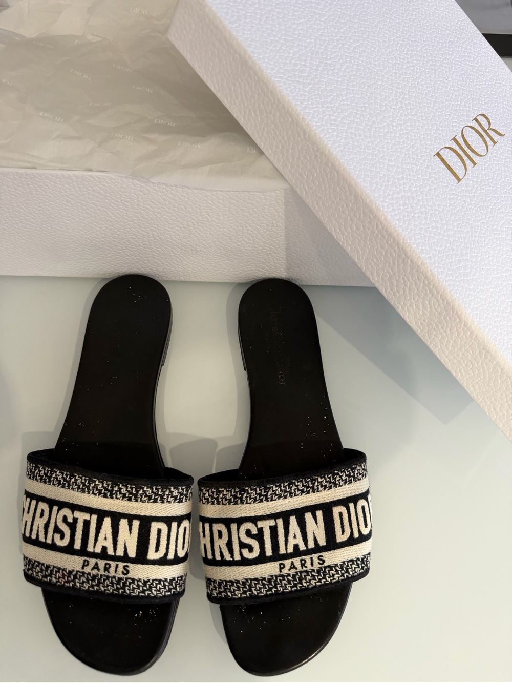 Christian Dior Black 'Christian Dior' Slide Sandals